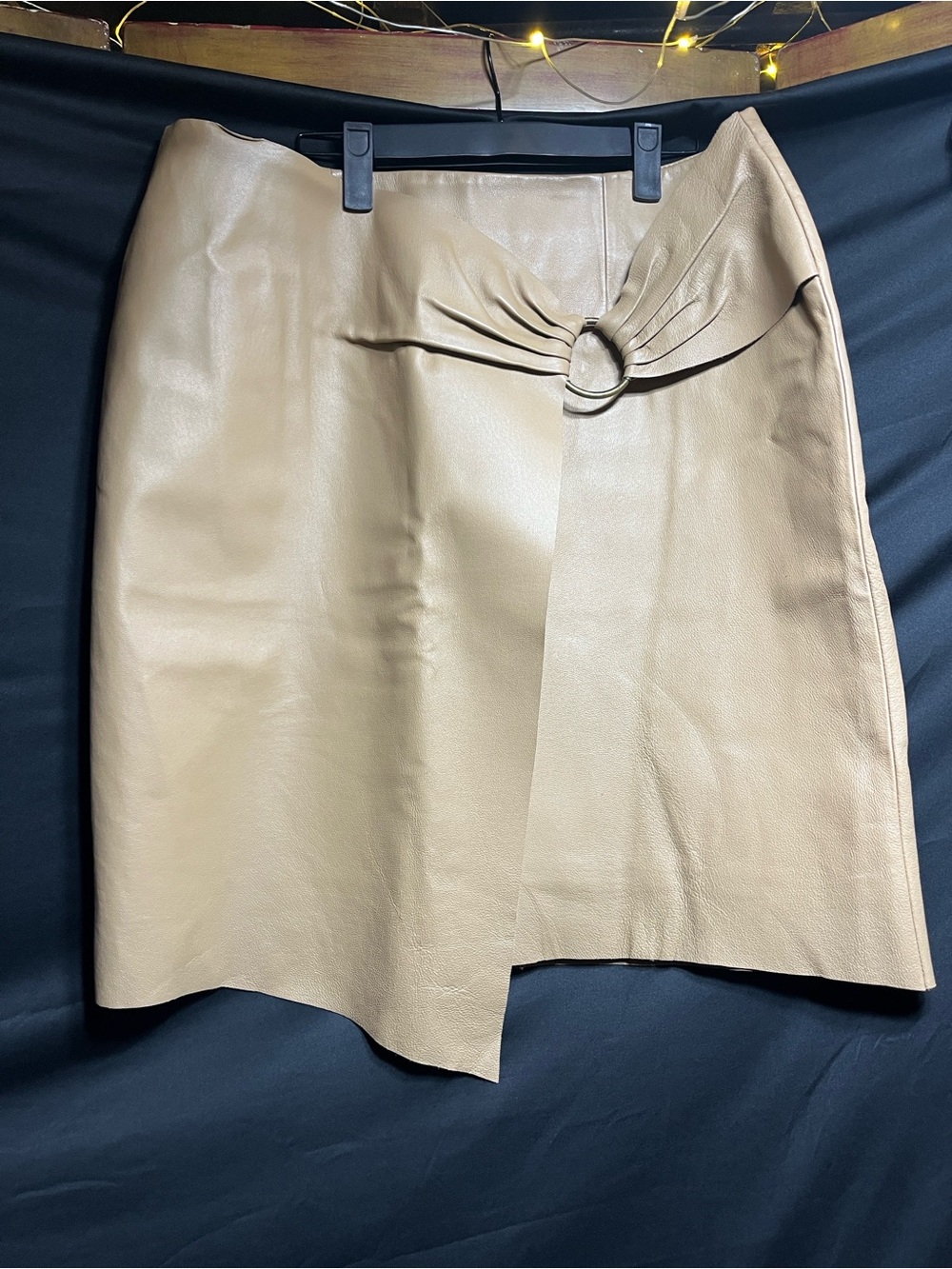 Brandon Thomas Taupe Leather Pencil Skirt with Ring Accent